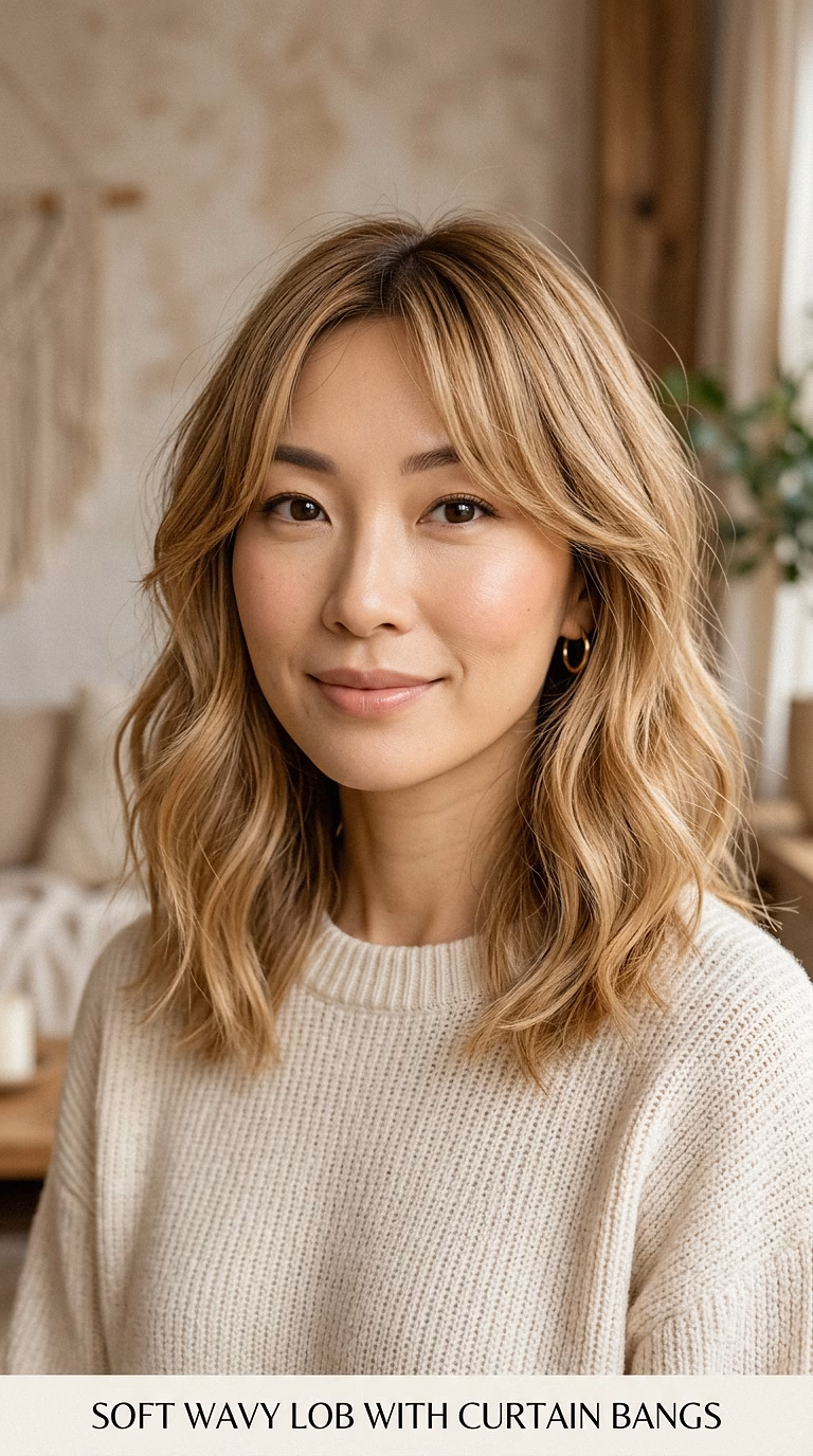 Soft Wavy Lob With Curtain Bangs