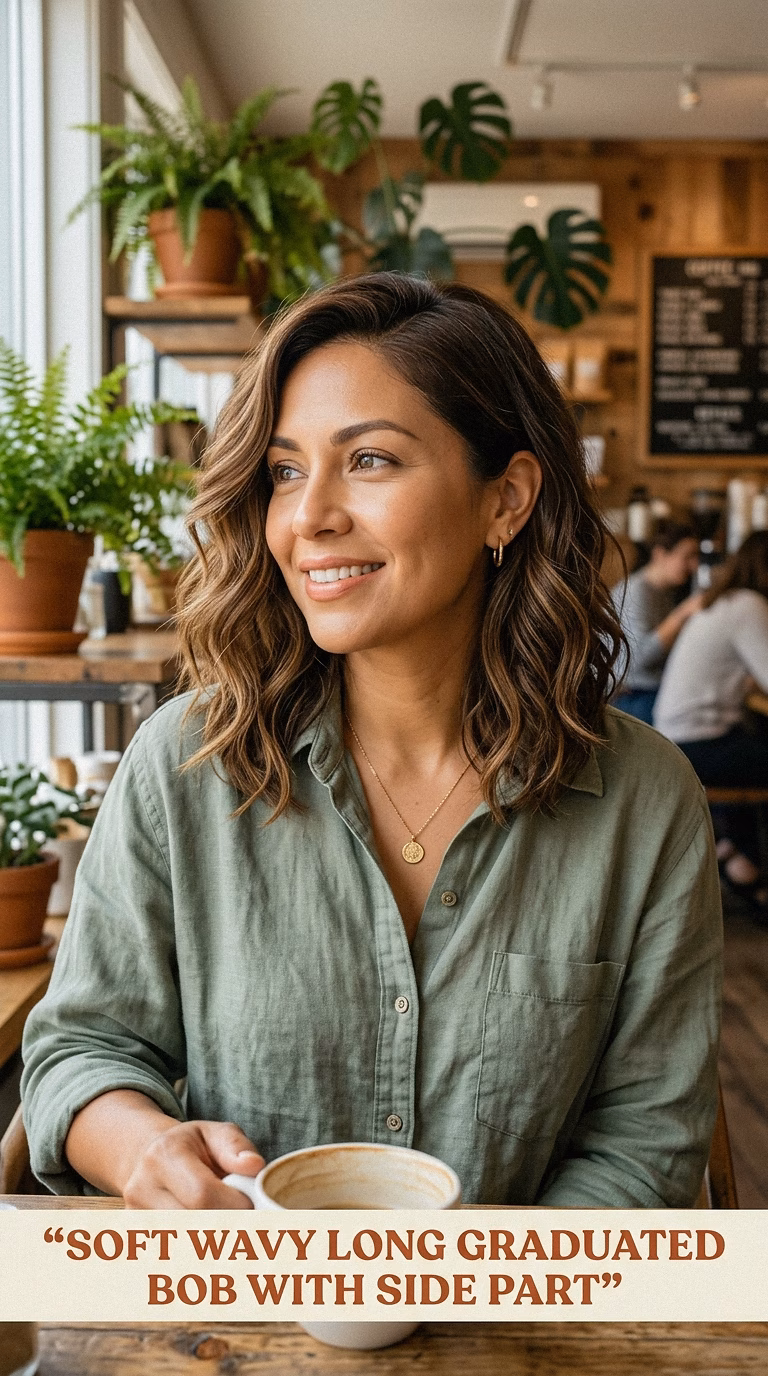 Soft Wavy Long Graduated Bob With Side Part