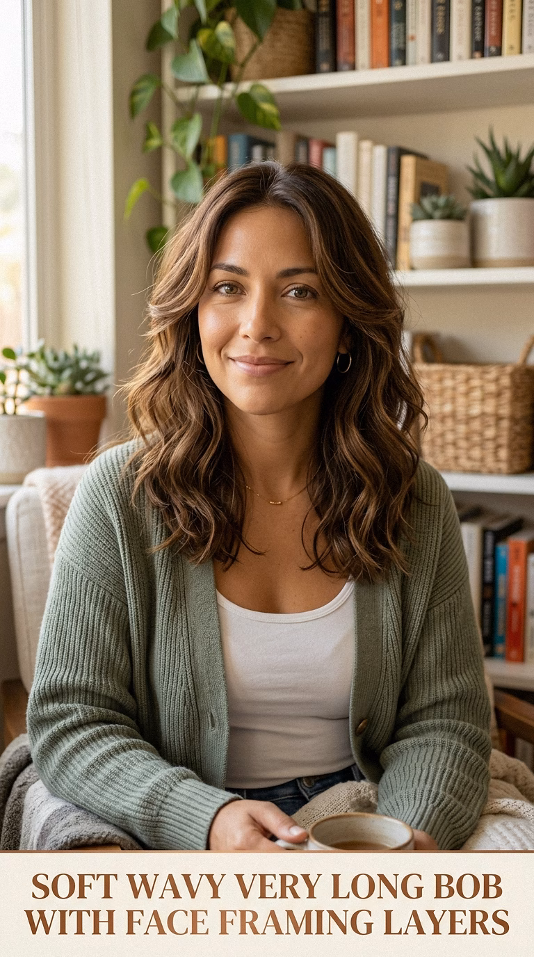 Soft Wavy Very Long Bob With Face Framing Layers