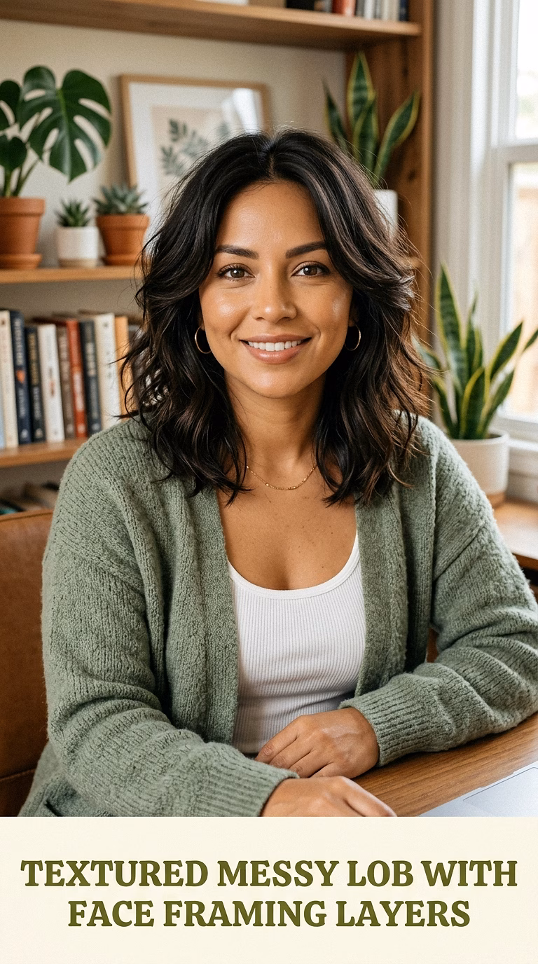 Textured Messy Lob With Face Framing Layers
