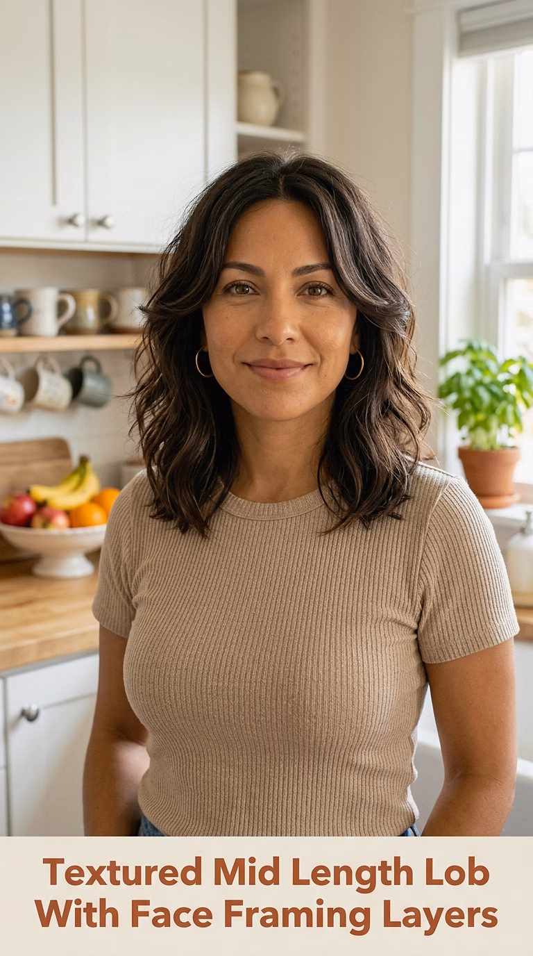 Textured Mid Length Lob With Face Framing Layers