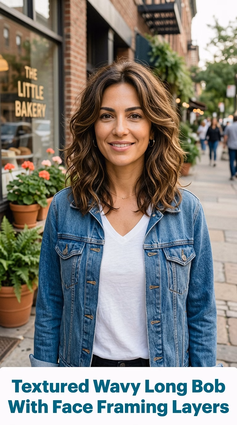 Textured Wavy Long Bob With Face Framing Layers