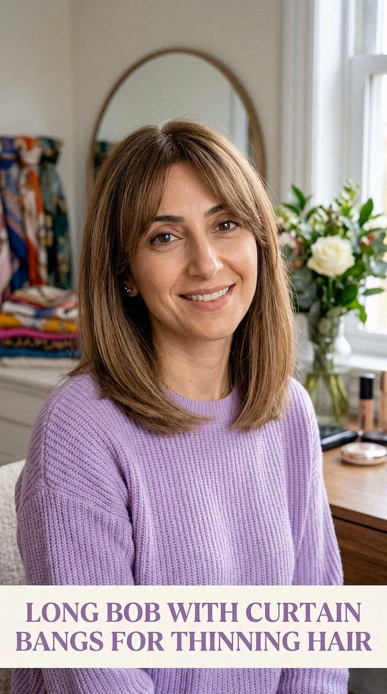 Long Bob With Curtain Bangs For Thinning Hair