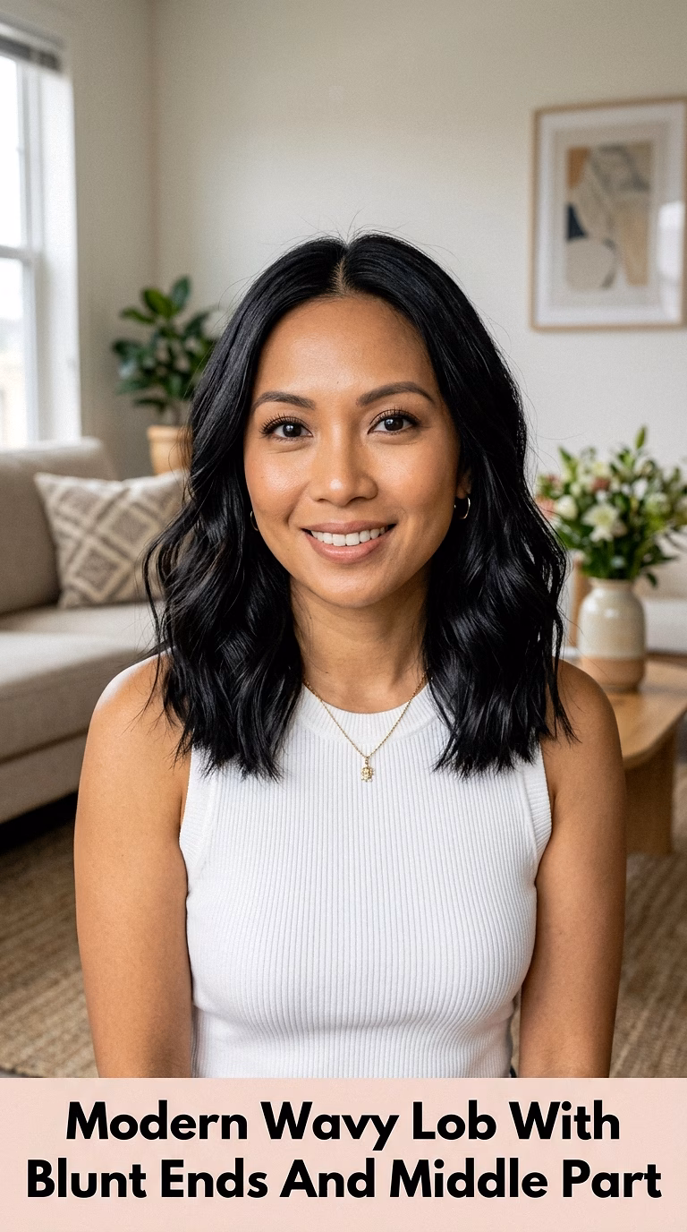 Modern Wavy Lob With Blunt Ends And Middle Part