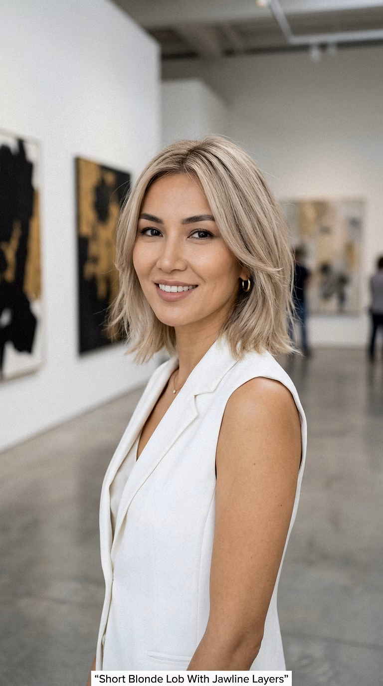 Short Blonde Lob With Jawline Layers