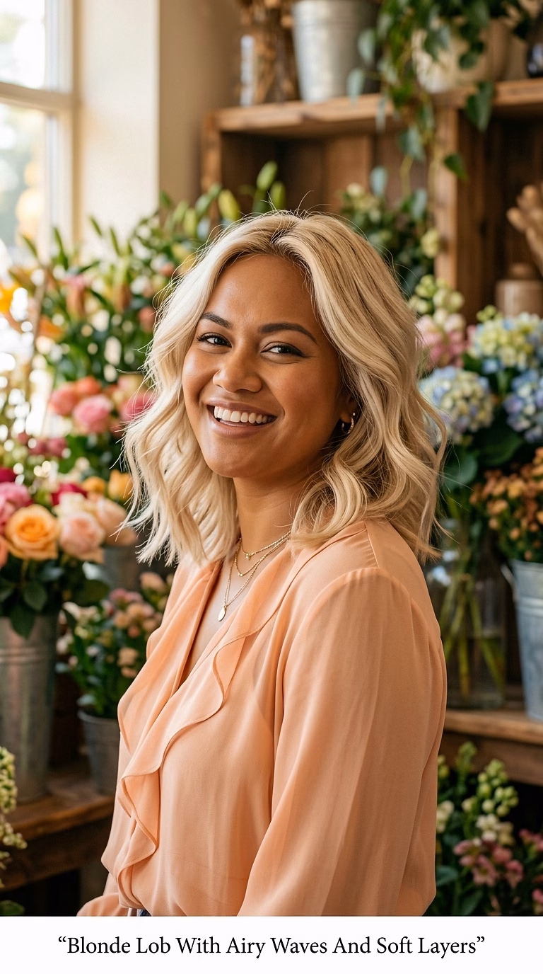 Blonde Lob With Airy Waves And Soft Layers