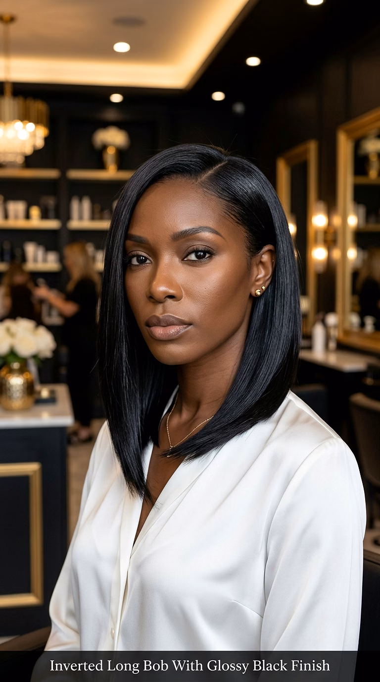 Inverted Long Bob With Glossy Black Finish