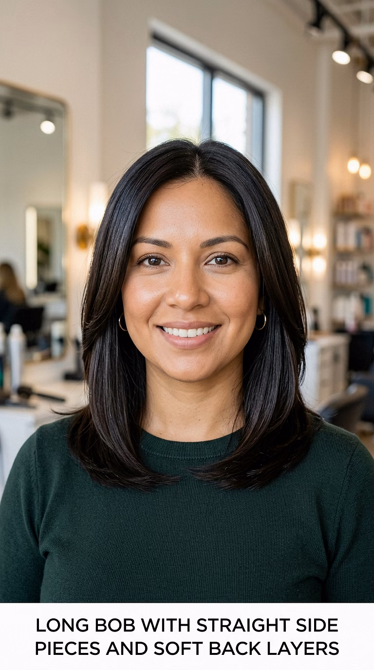 Long Bob With Straight Side Pieces And Soft Back Layers
