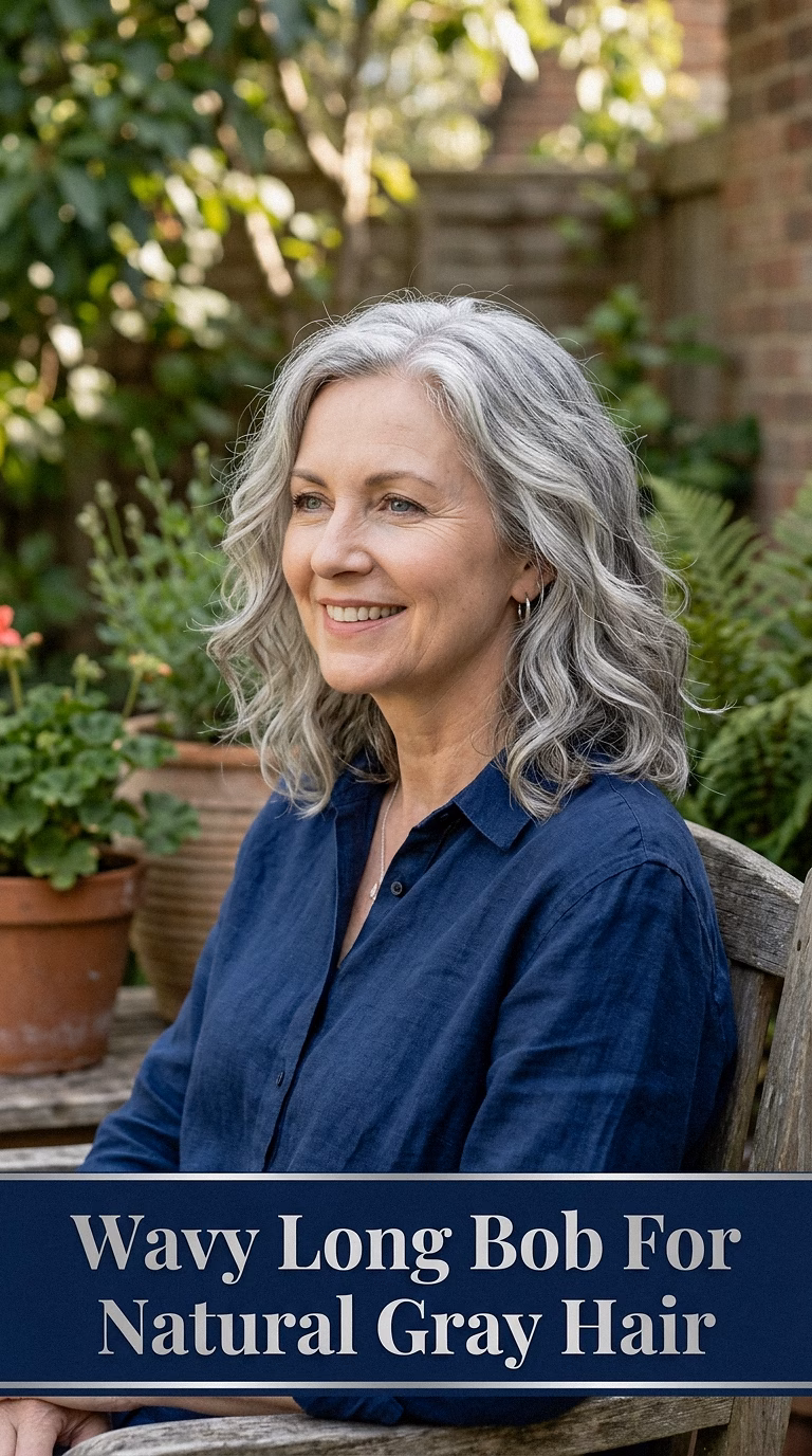 Wavy Long Bob For Natural Gray Hair