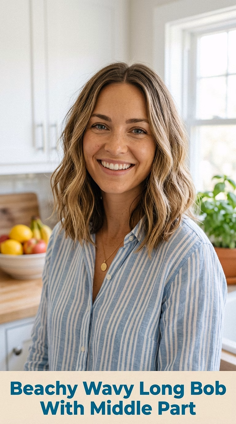 Beachy Wavy Long Bob With Middle Part