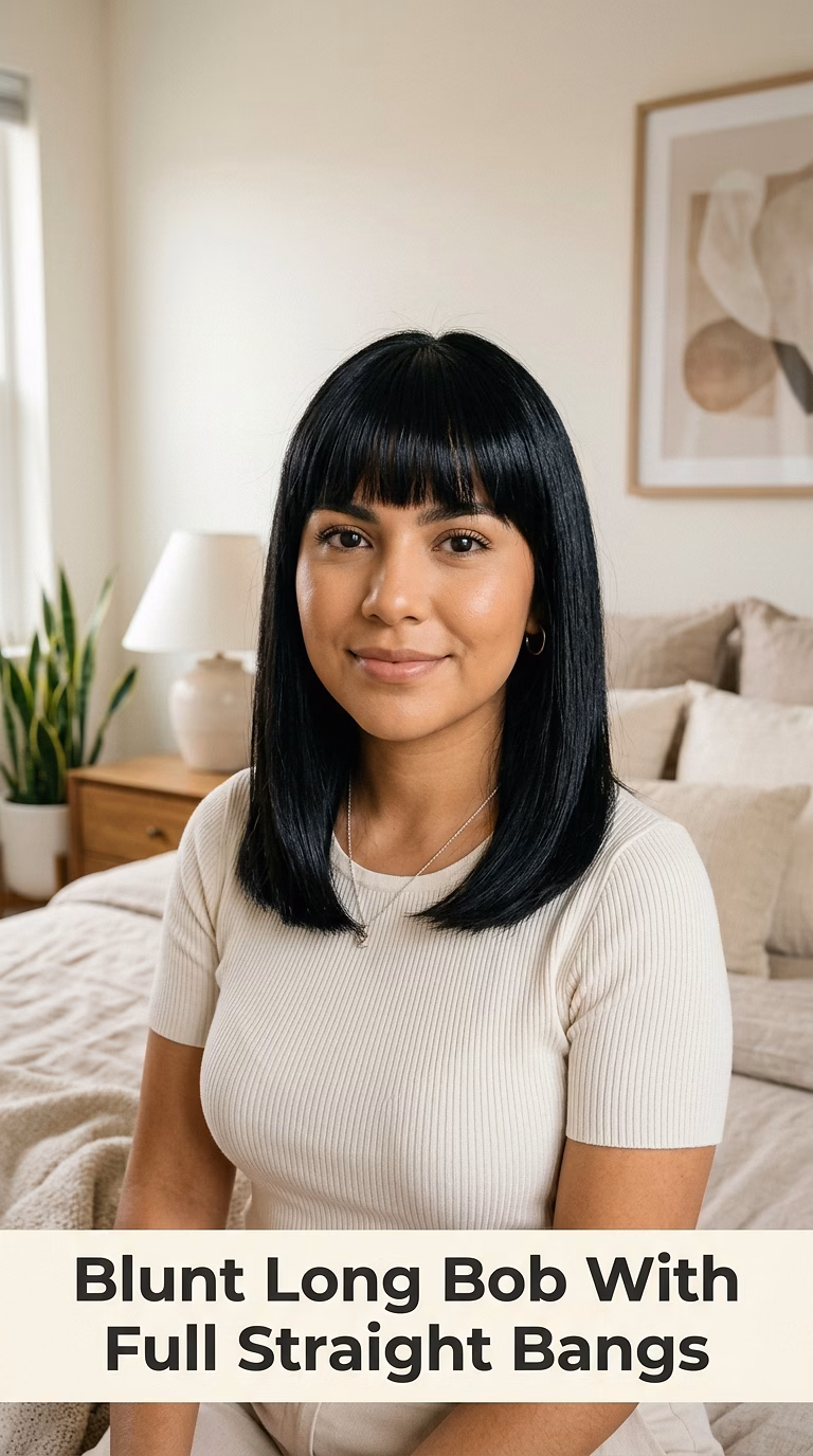 Blunt Long Bob With Full Straight Bangs