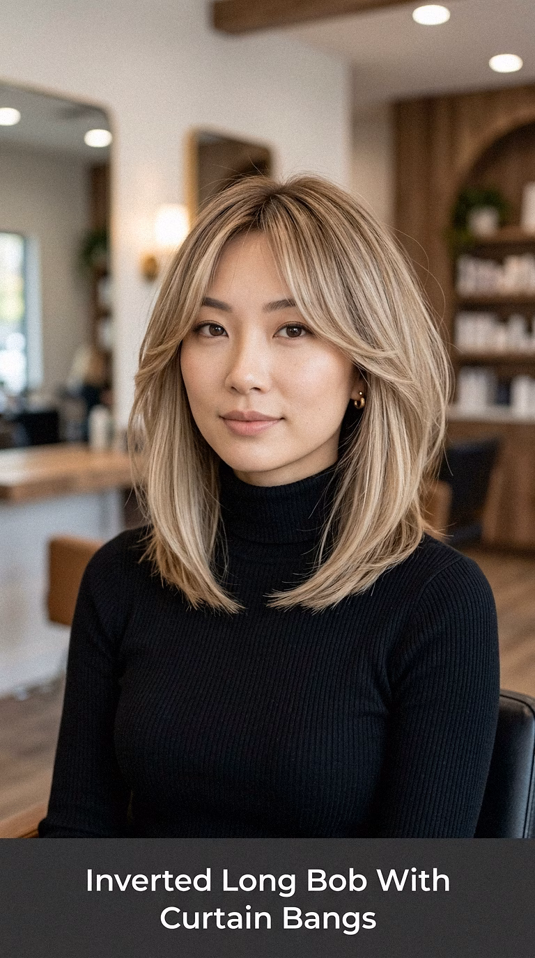 Inverted Long Bob With Curtain Bangs