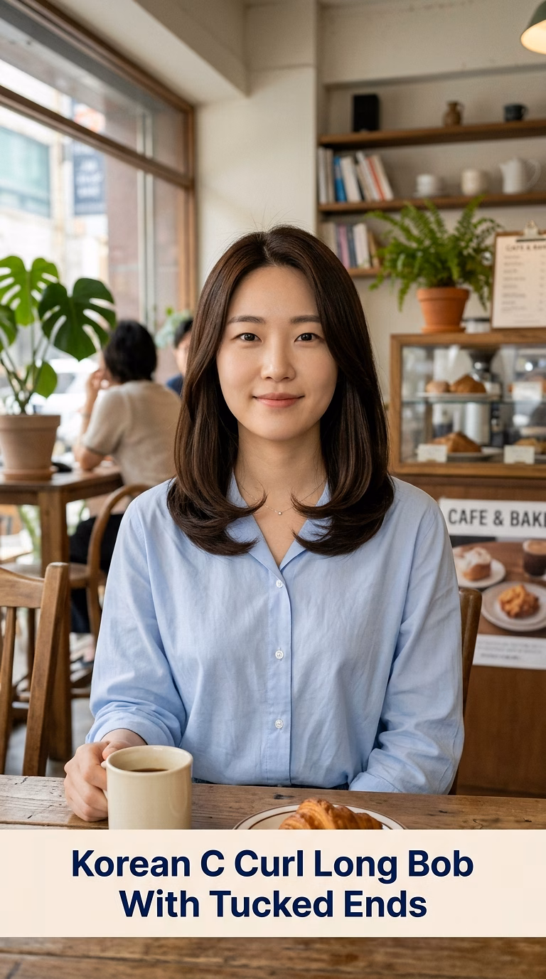 Korean C Curl Long Bob With Tucked Ends