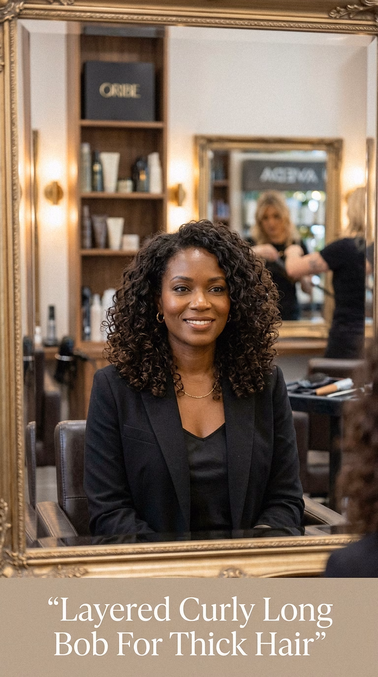 Layered Curly Long Bob For Thick Hair