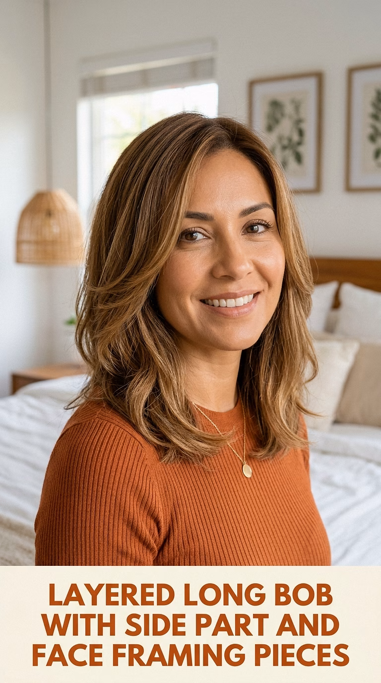 Layered Long Bob With Side Part And Face Framing Pieces