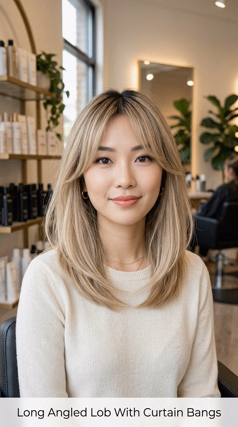 Long Angled Lob With Curtain Bangs