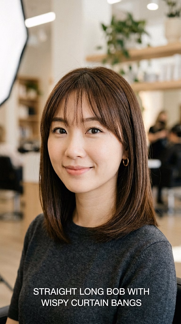 Straight Long Bob With Wispy Curtain Bangs