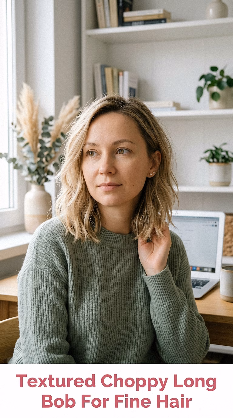 Textured Choppy Long Bob For Fine Hair