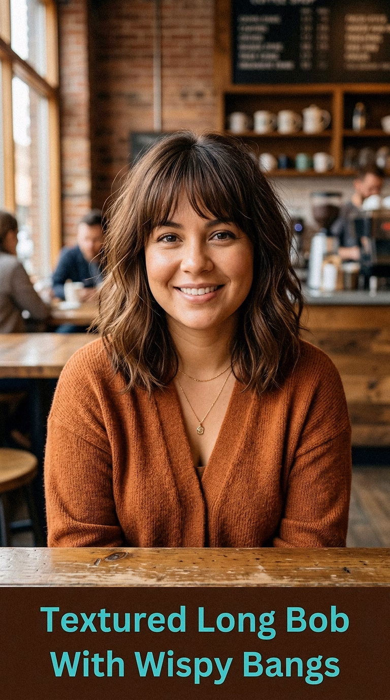 Textured Long Bob With Wispy Bangs
