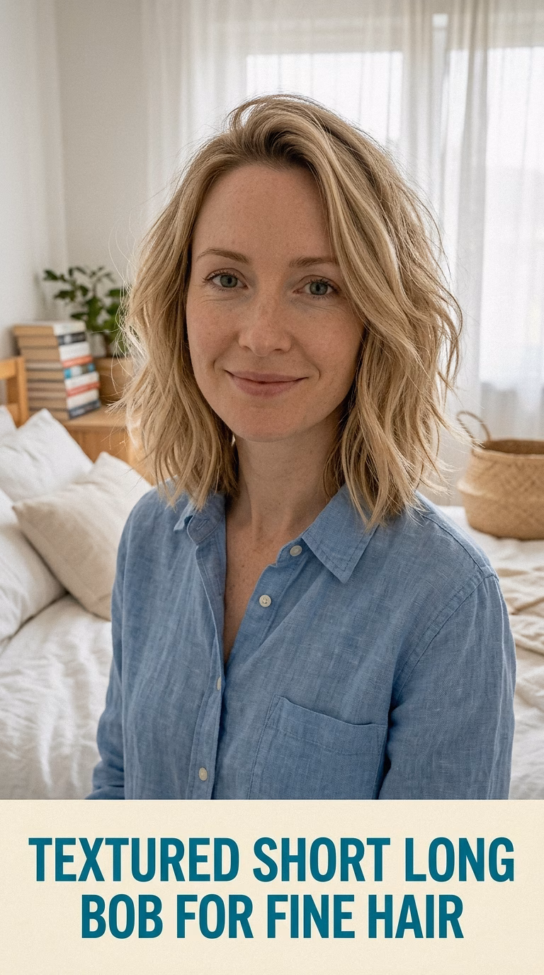 Textured Short Long Bob For Fine Hair