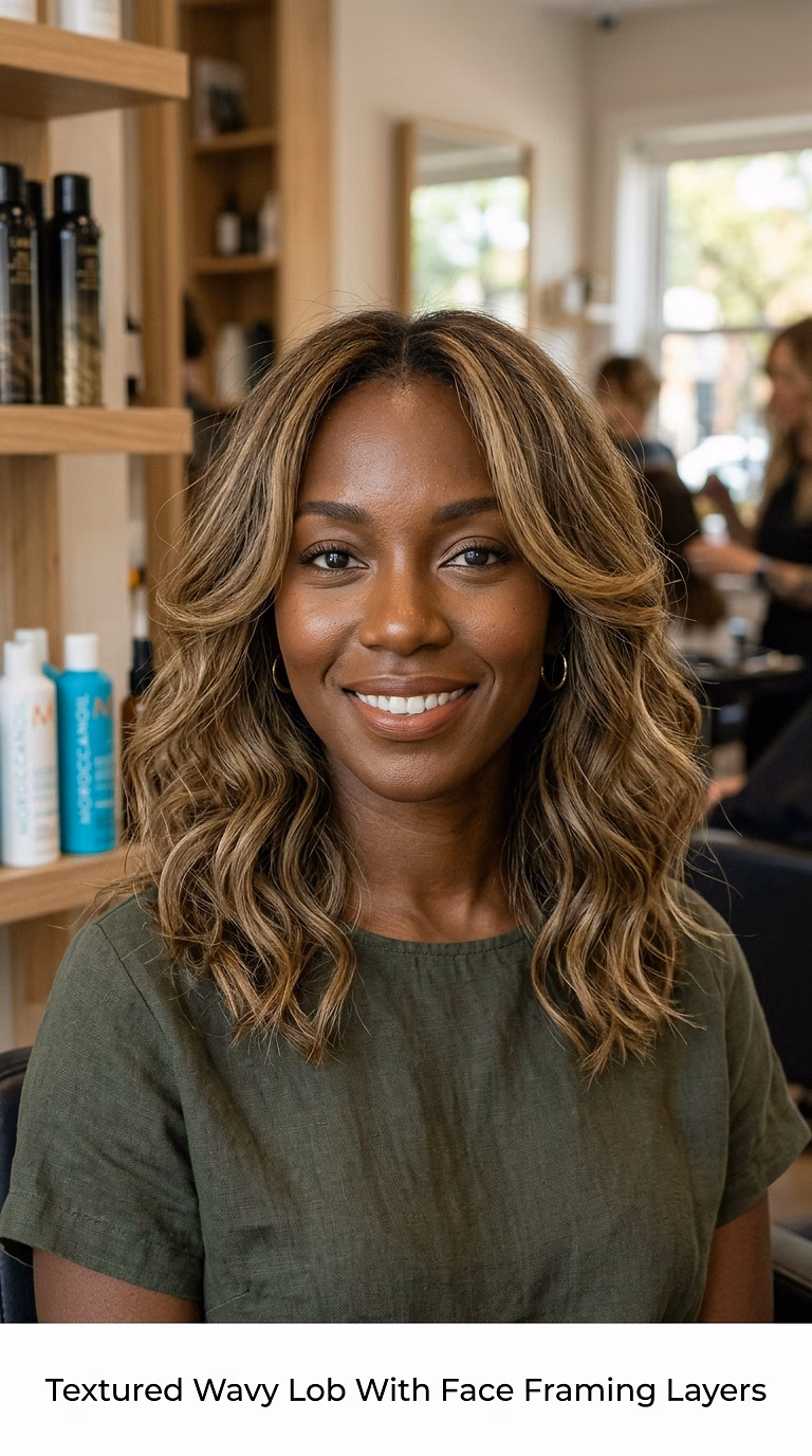 Textured Wavy Lob With Face Framing Layers