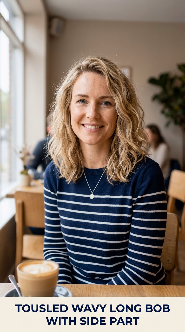 Tousled Wavy Long Bob With Side Part