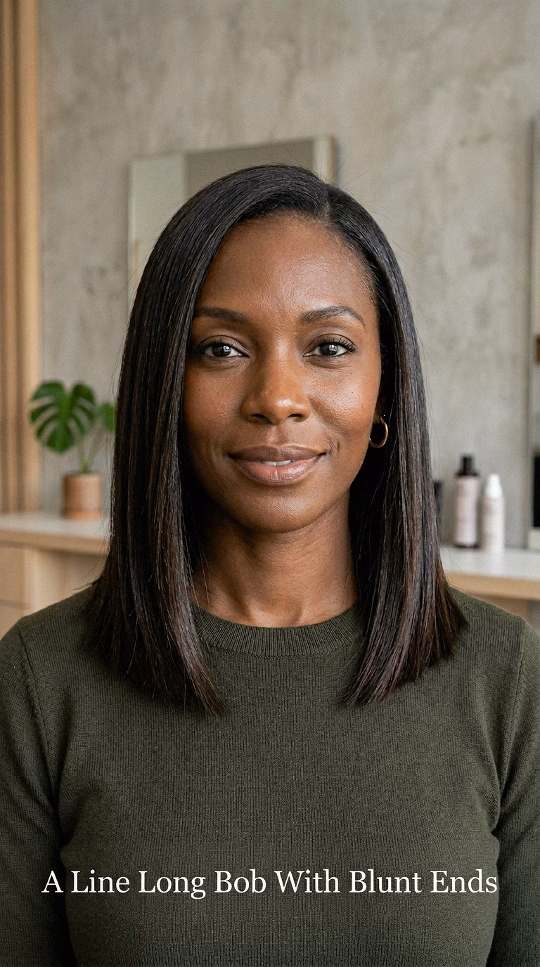 A Line Long Bob With Blunt Ends