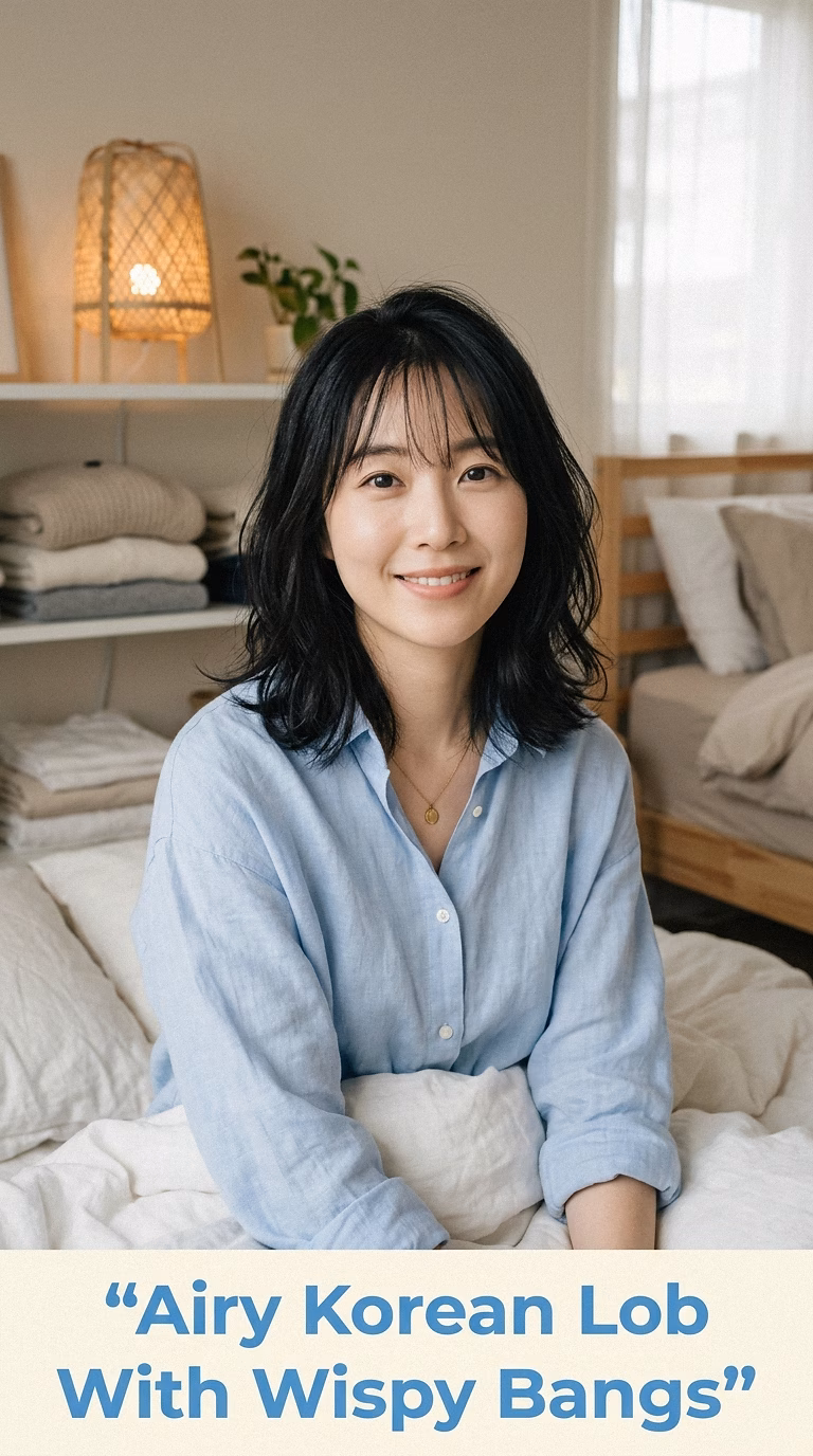Airy Korean Lob With Wispy Bangs