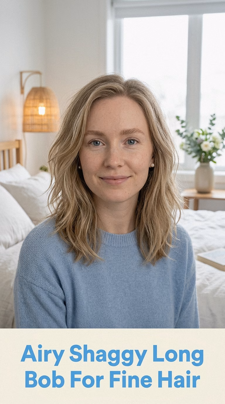 Airy Shaggy Long Bob For Fine Hair