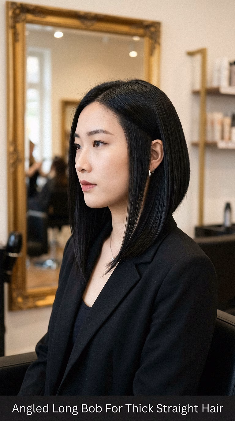 Angled Long Bob For Thick Straight Hair