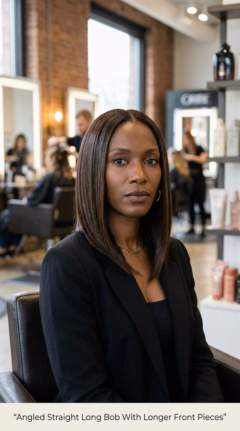 Angled Straight Long Bob With Longer Front Pieces