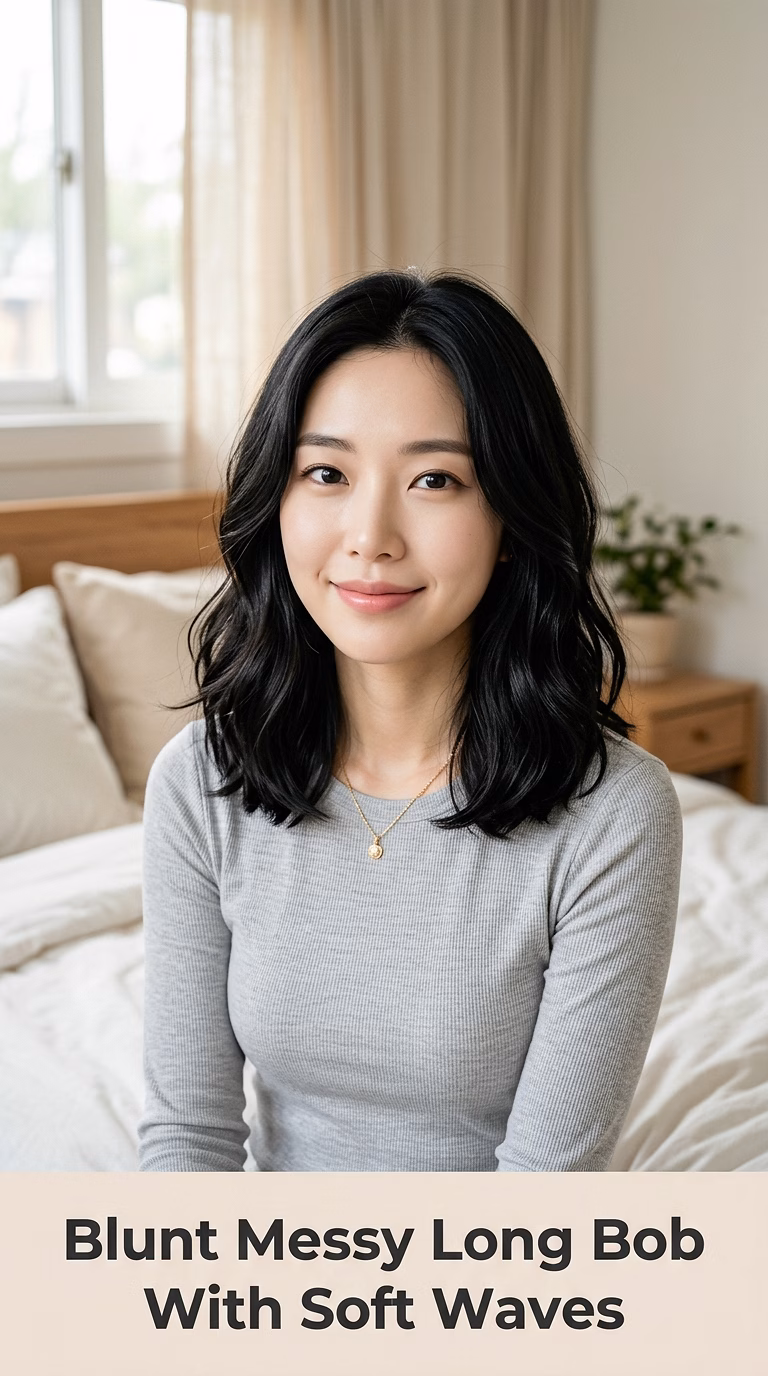 Blunt Messy Long Bob With Soft Waves