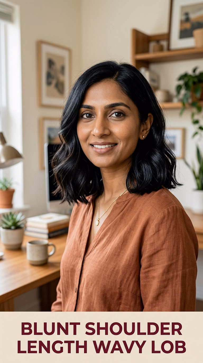 Blunt Shoulder Length Wavy Lob