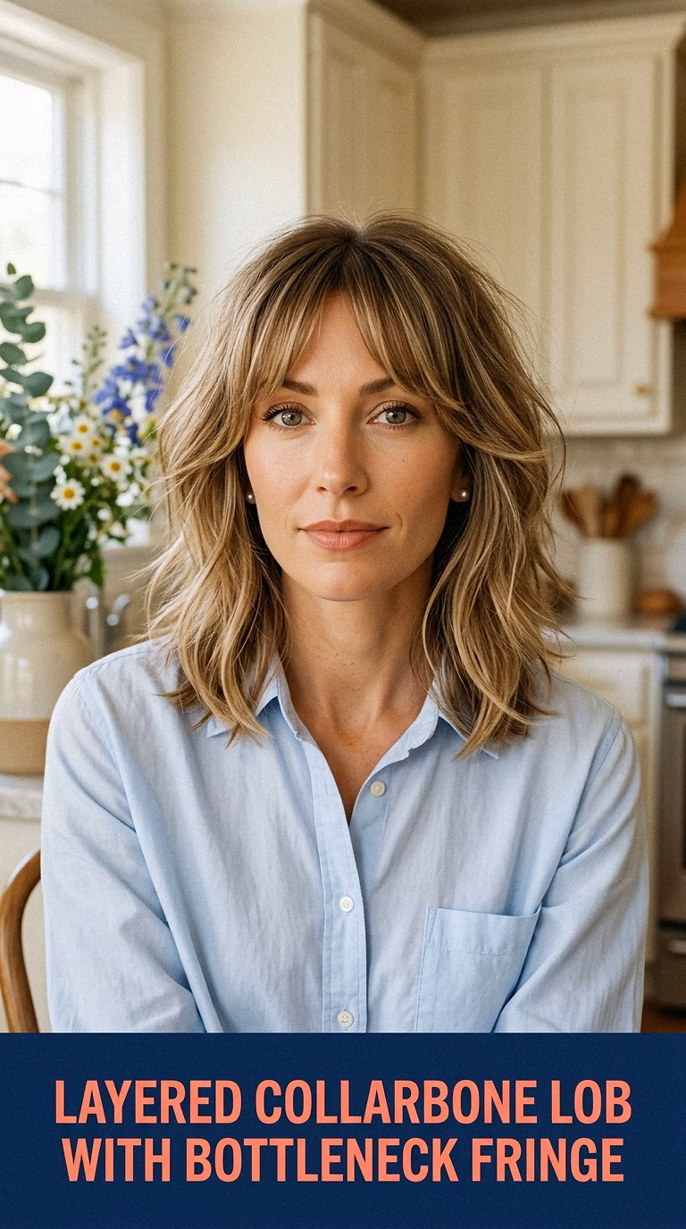 Layered Collarbone Lob With Bottleneck Fringe