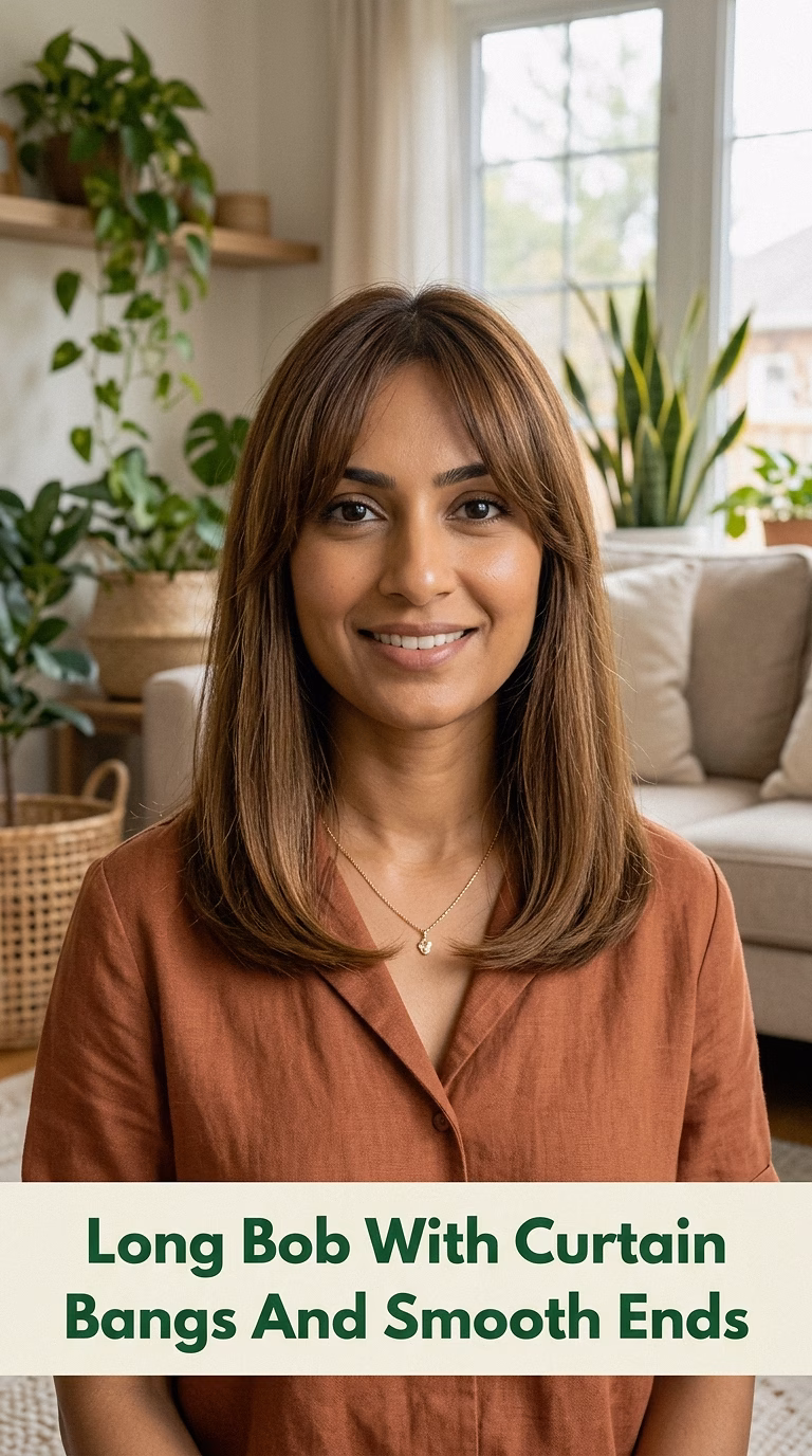 Long Bob With Curtain Bangs And Smooth Ends