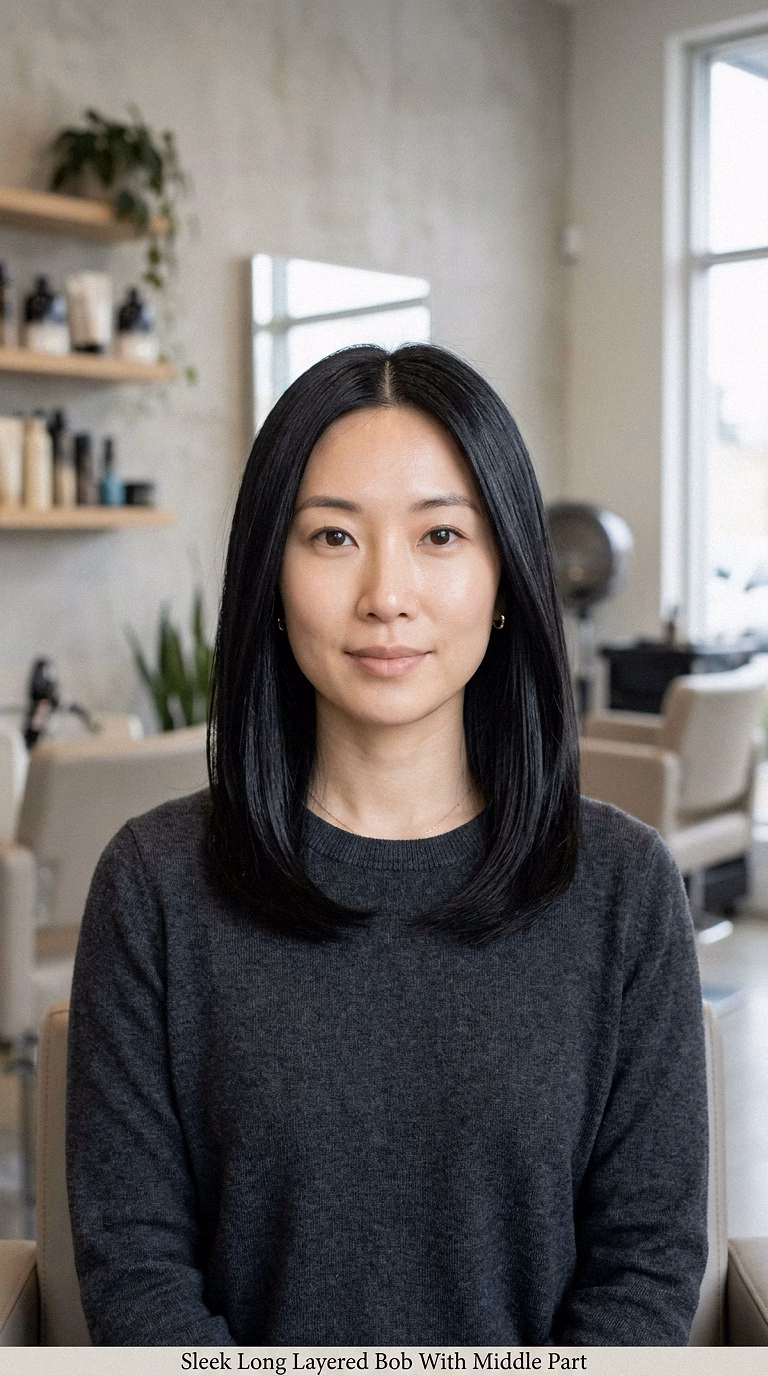 Sleek Long Layered Bob With Middle Part