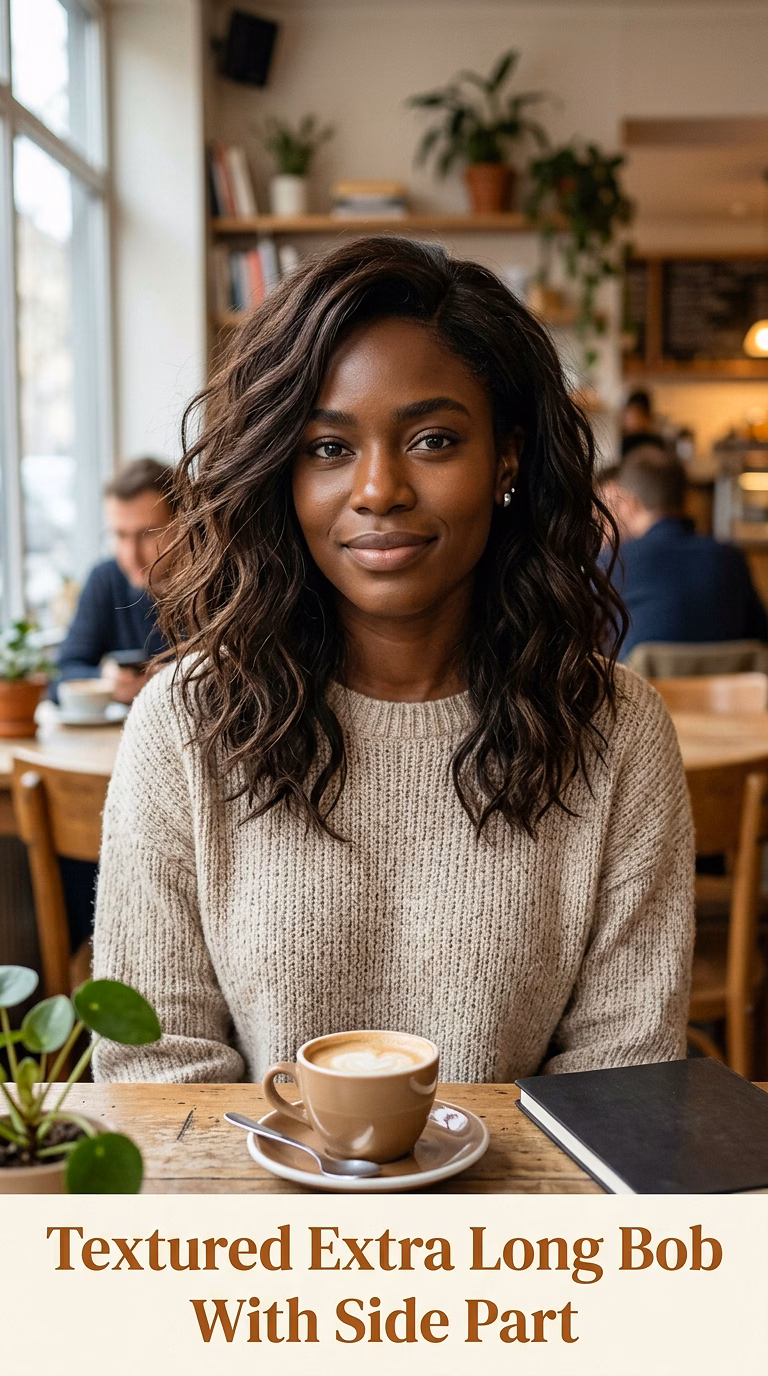 Textured Extra Long Bob With Side Part