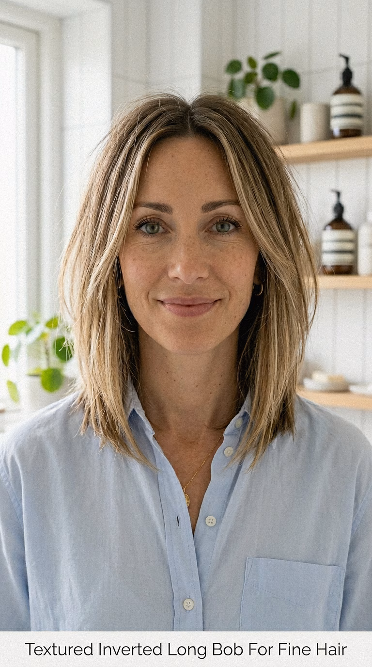 Textured Inverted Long Bob For Fine Hair