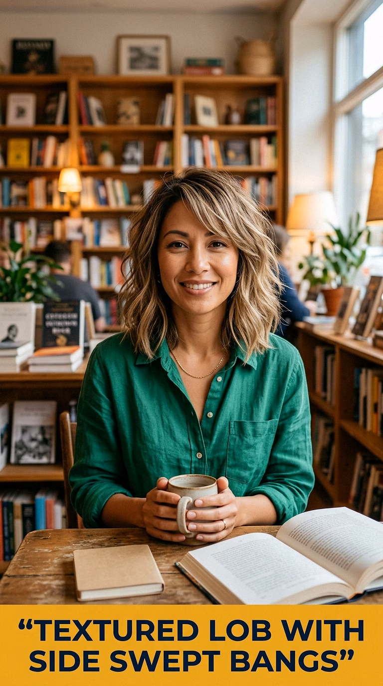 Textured Lob With Side Swept Bangs