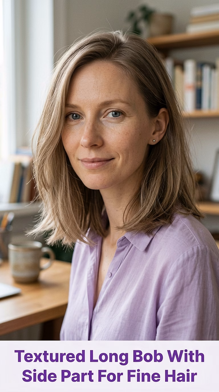 Textured Long Bob With Side Part For Fine Hair
