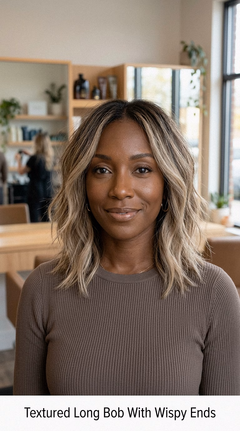 Textured Long Bob With Wispy Ends