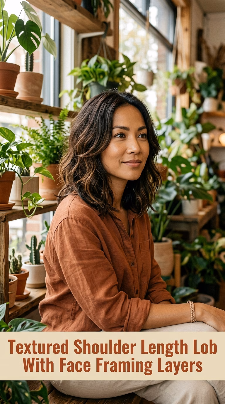 Textured Shoulder Length Lob With Face Framing Layers