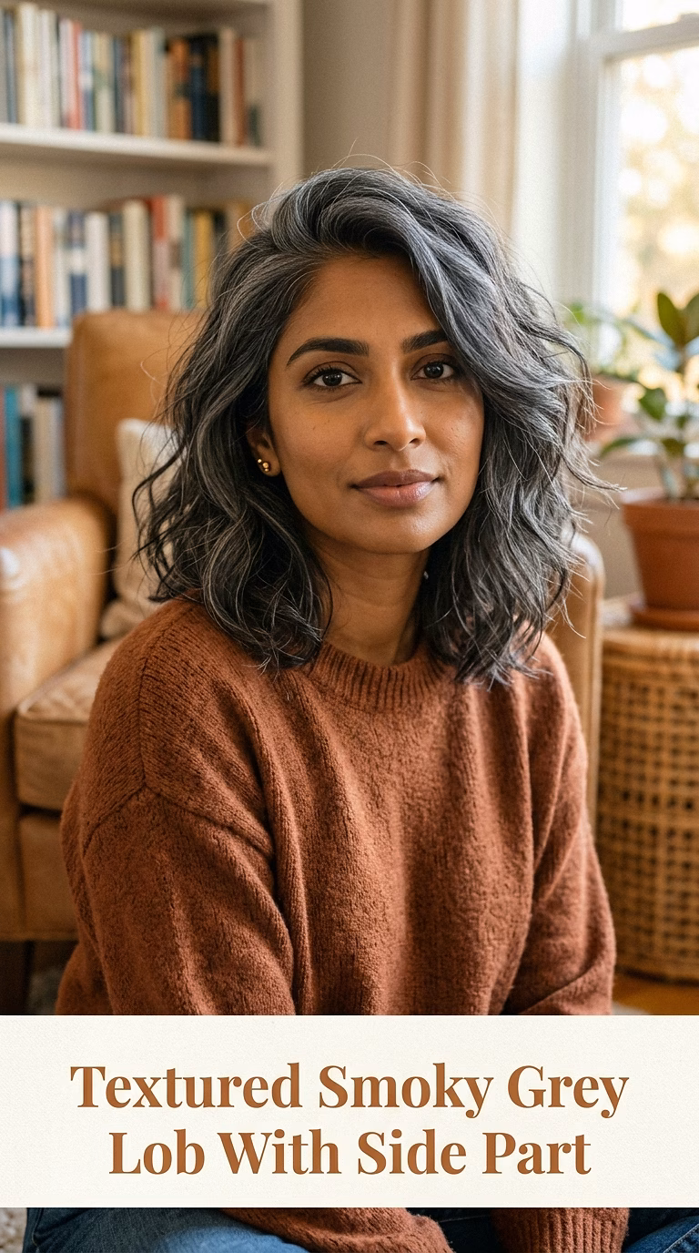Textured Smoky Grey Lob With Side Part