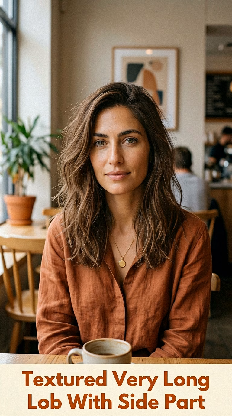 Textured Very Long Lob With Side Part