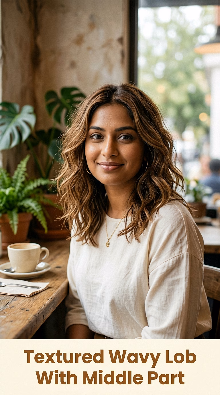 Textured Wavy Lob With Middle Part