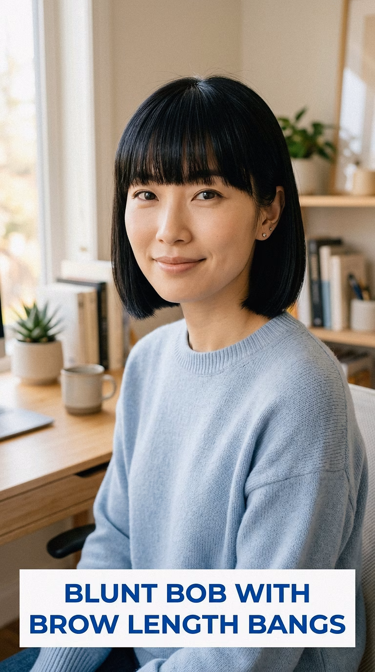 Blunt Bob With Brow Length Bangs
