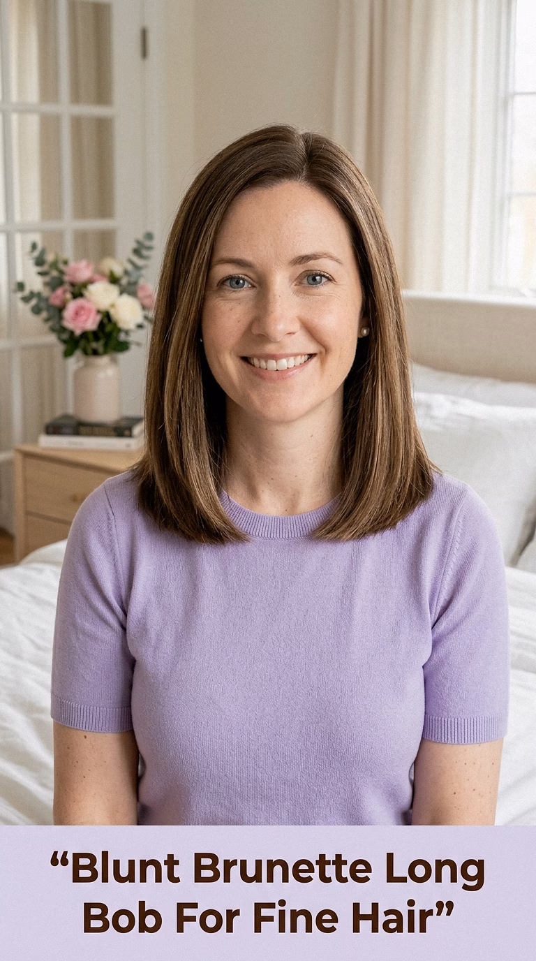 Blunt Brunette Long Bob For Fine Hair