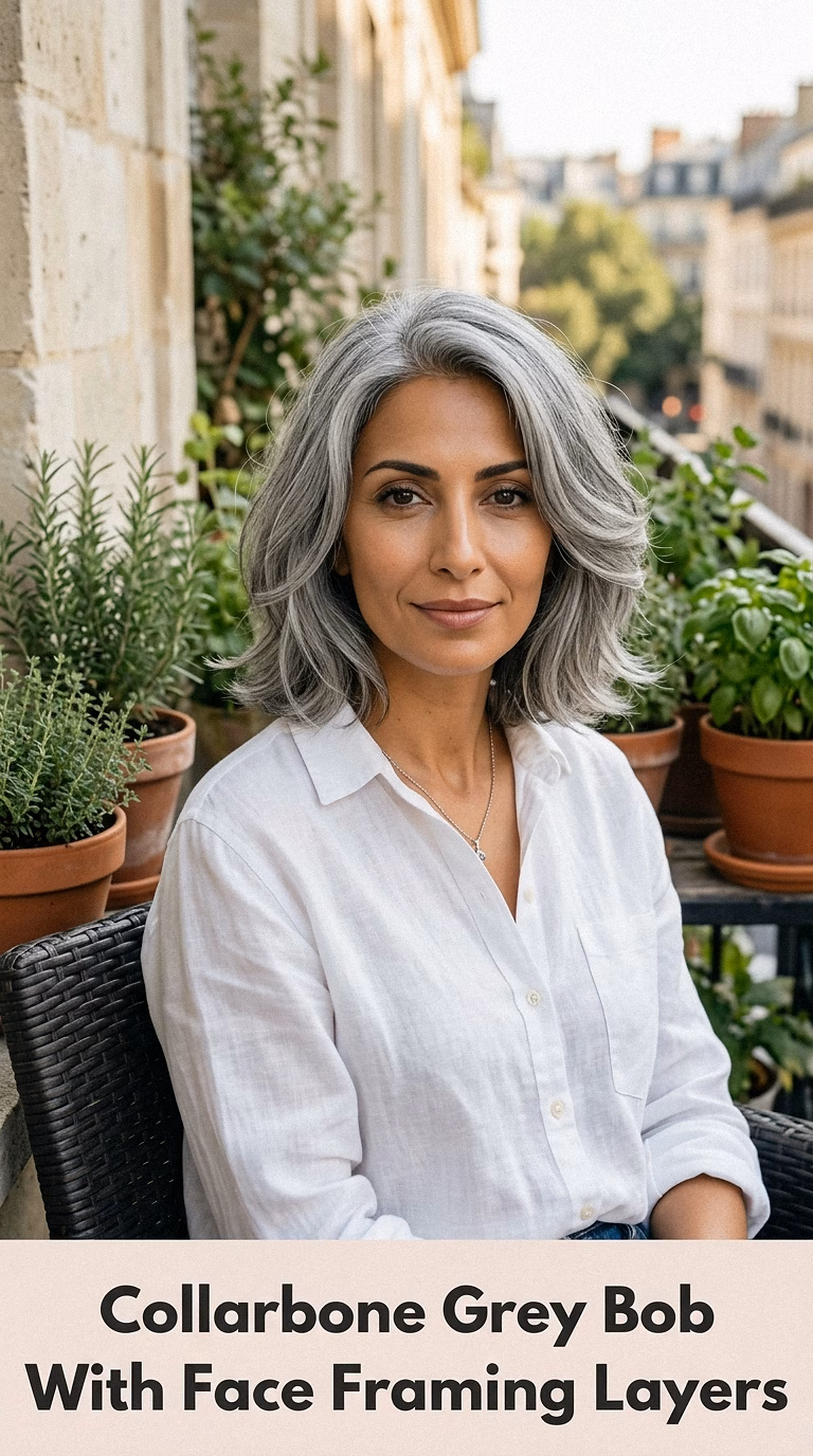 Collarbone Grey Bob With Face Framing Layers