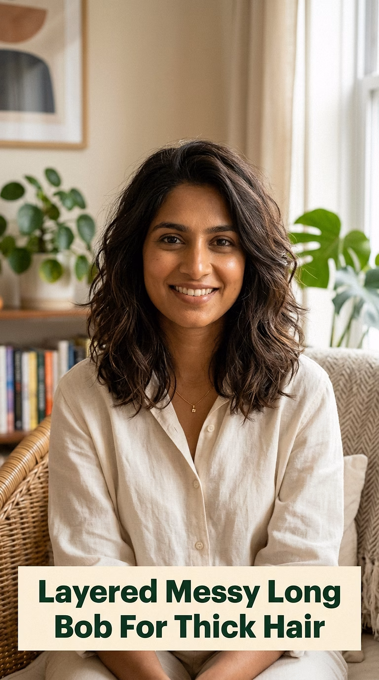 Layered Messy Long Bob For Thick Hair