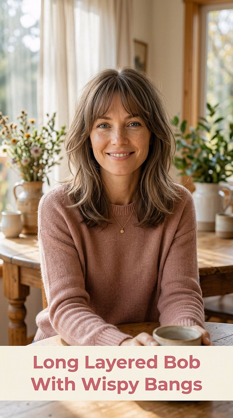 Long Layered Bob With Wispy Bangs